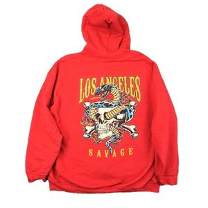 Gildan Heavy Blend Los Angeles Savage Snake Skull‎ Hoodie Red Y2K Style XL
